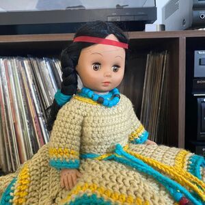 Indian Princess Doll‎ with Handmade Crocheted Outfit 14 1/2" Tall Beads Colorful